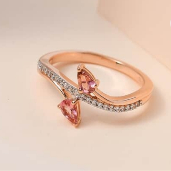 Authentic Morro Redondo Pink Tourmaline, White Zircon Ring Rose Gold/925 Sz 6! - Picture 4 of 6